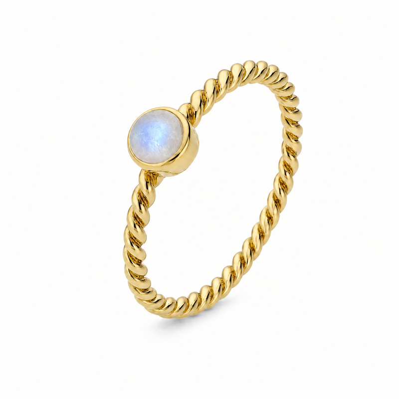 Ring met edelsteen - goldplated zilver · Regenboog Maansteen · productfoto · steen:regenboog-maansteen