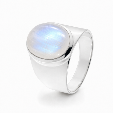 Zilveren ring met edelsteen - 925 zilver - 14 x 10 mm · Regenboog Maansteen / 19