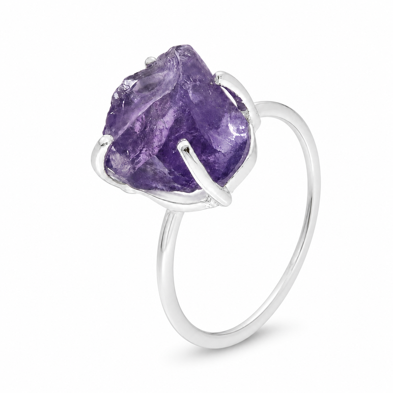 Zilveren ring met edelsteen, ruw - 925 zilver · None · detail · steen:None