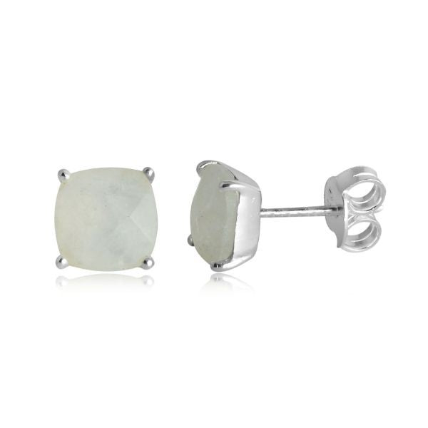 Zilveren oorknopjes met kussen geslepen klauwgezet edelsteen - 925 zilver - 8 mm