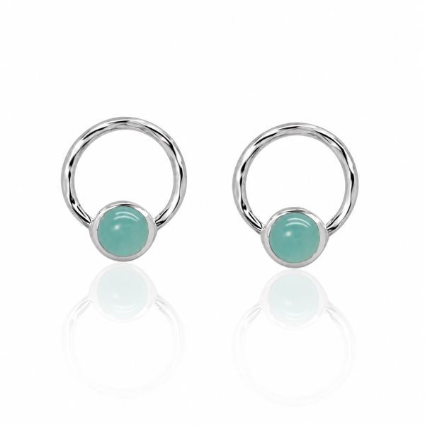 Zilveren oorstekers met rond gezette edelstenen - 925 zilver - 5 mm · Chalcedoon · productfoto · steen:chalcedoon