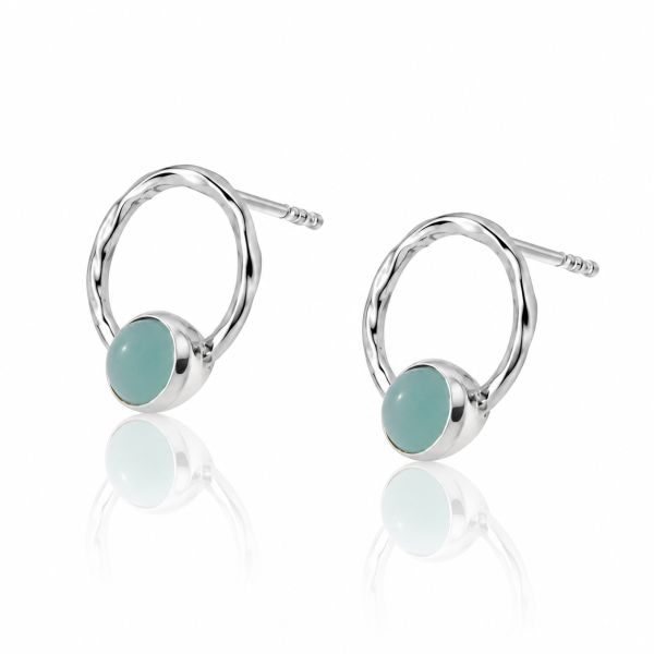 Zilveren oorstekers met rond gezette edelstenen - 925 zilver - 5 mm · Chalcedoon · productfoto · steen:chalcedoon