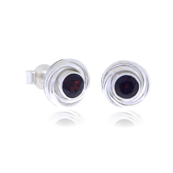 Zilveren oorknopjes met spiraalvormig gezette rond gefacetteerde edelsteen - 925 zilver - 5 mm