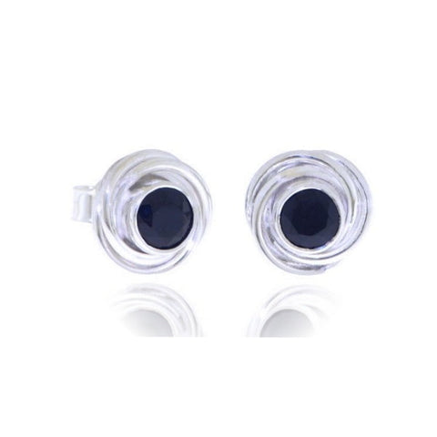 Zilveren oorknopjes met spiraalvormig gezette rond gefacetteerde edelsteen - 925 zilver - 5 mm · Onyx