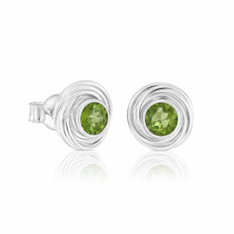 Oorknopjes met spiraalvormig zilver rond gefacetteerde edelstenen - 925 zilver - 5 mm · Peridoot