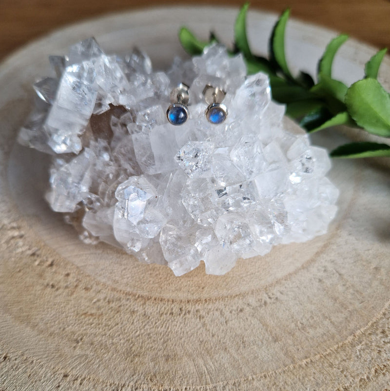 Zilveren oorknopjes met rond in kap gezette edelsteen - 925 zilver - 4 mm