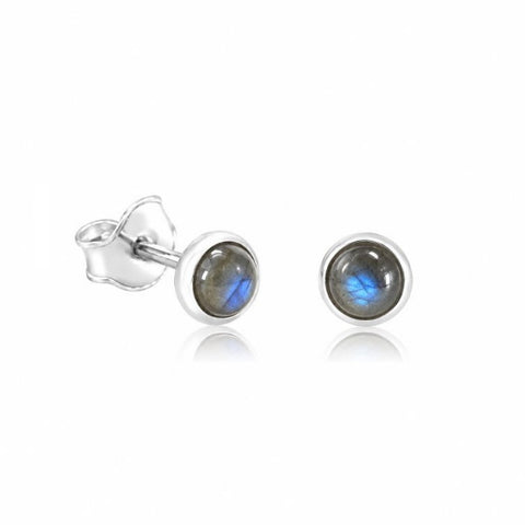 Zilveren oorknopjes met rond gezette edelstenen - 925 zilver - 4 mm · Labradoriet