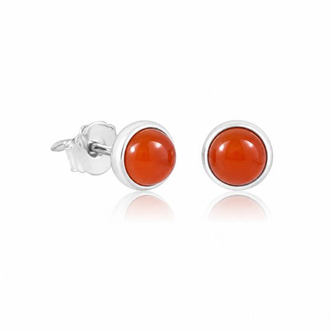 Zilveren oorknopjes met rond gezette edelstenen - 925 zilver - 6 mm · Carneool