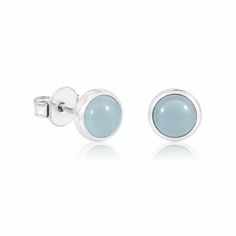 Zilveren oorknopjes met rond gezette edelstenen - 925 zilver - 6 mm · Chalcedoon