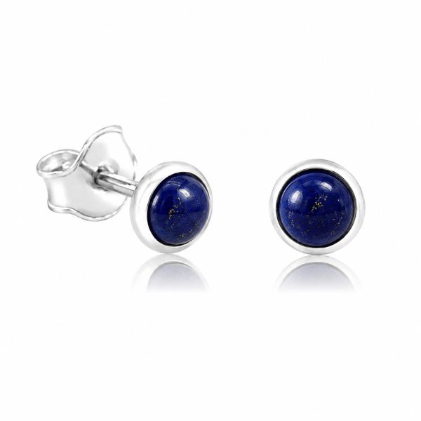 Zilveren oorknopjes met rond gezette edelstenen - 925 zilver - 6 mm · Lapis Lazuli · productfoto · steen:lapis-lazuli