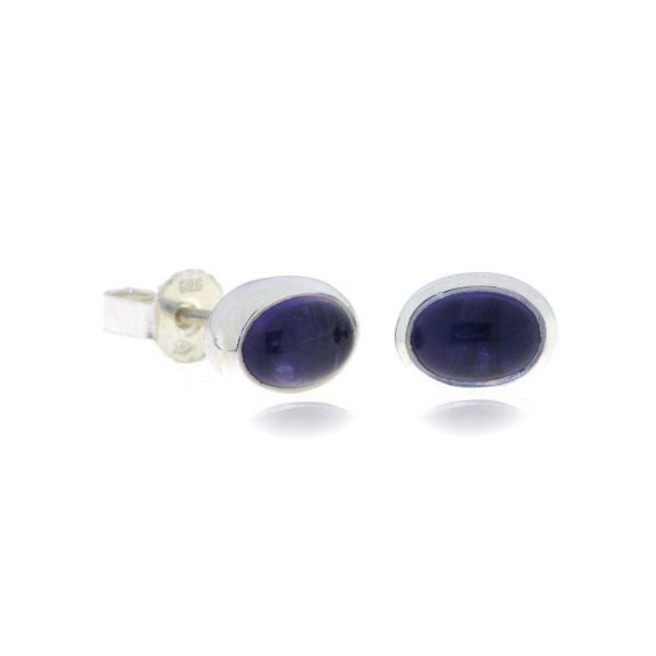 Zilveren oorknopjes met ovaal in kap gezette edelsteen - 925 zilver - 7 x 5 mm