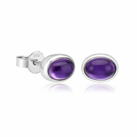 Zilveren oorknopjes met ovaal geslepen edelstenen - 925 zilver - 7 x 5 mm · Amethist