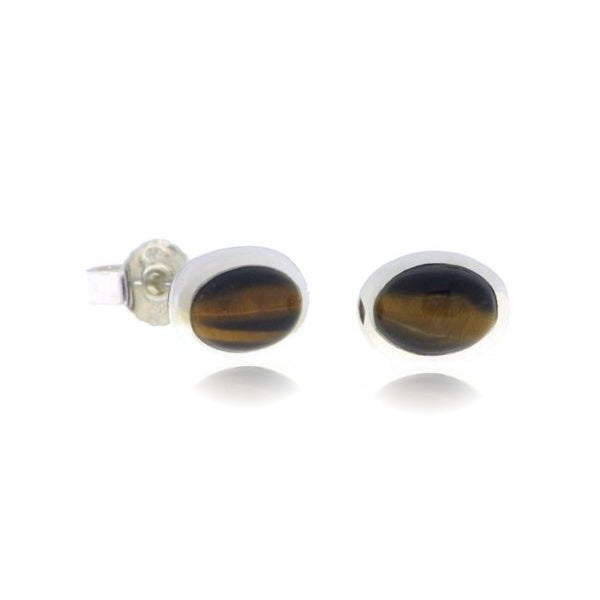 Zilveren oorknopjes met ovaal in kap gezette edelsteen - 925 zilver - 7 x 5 mm