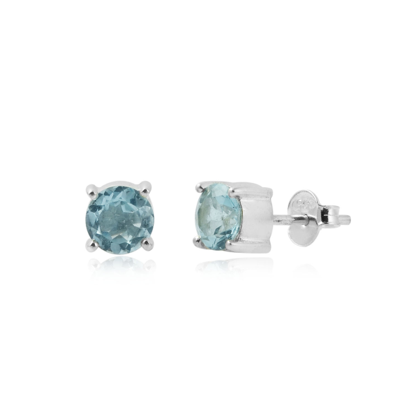 Zilveren oorknopjes met rond gefacetteerde in klauwzetting gezette edelsteen - 925 zilver - 6 mm