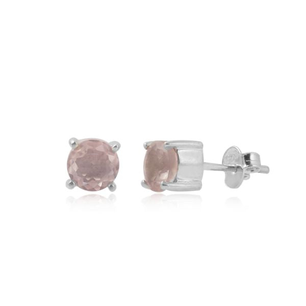 Zilveren oorknopjes met rond gefacetteerde in klauwzetting gezette edelsteen - 925 zilver - 6 mm