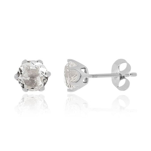 Zilveren oorknopjes met rond gefacetteerd in klauw gezette edelsteen - 925 zilver - 6 mm · Bergkristal