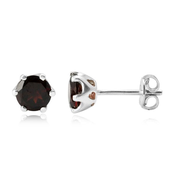 Zilveren oorknopjes met rond gefacetteerd in klauw gezette edelsteen - 925 zilver - 6 mm