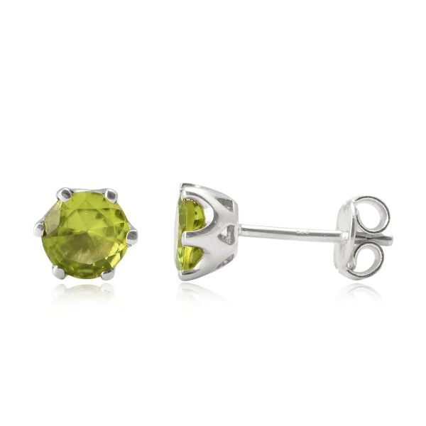 Zilveren oorknopjes met rond gefacetteerd in klauw gezette edelsteen - 925 zilver - 6 mm
