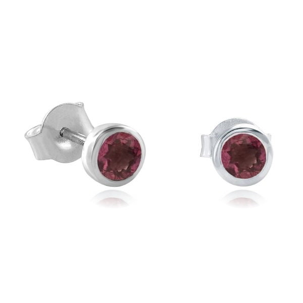 Zilveren oorknopjes met rond glad in kap gezette edelsteen, gefacetteerd - 925 zilver - 3 mm