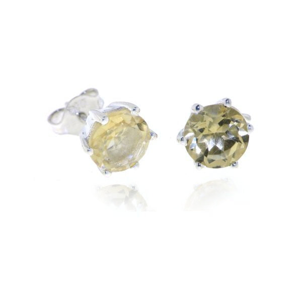 Zilveren oorknopjes met rond gefacetteerde in klauw gezette edelsteen - 925 zilver - 7 mm
