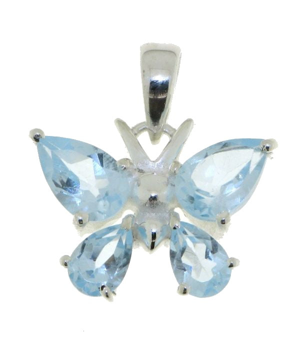 Zilveren vlinder hanger met Blauwe Topaas edelstenen
