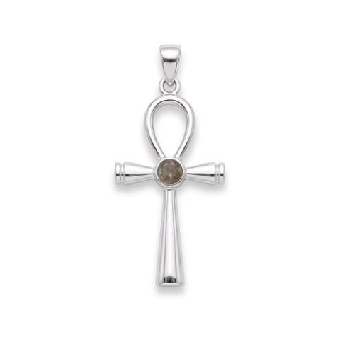 Zilveren Ankh hanger met ronde edelsteen - 925 zilver - 33 x 19 mm · Labradoriet