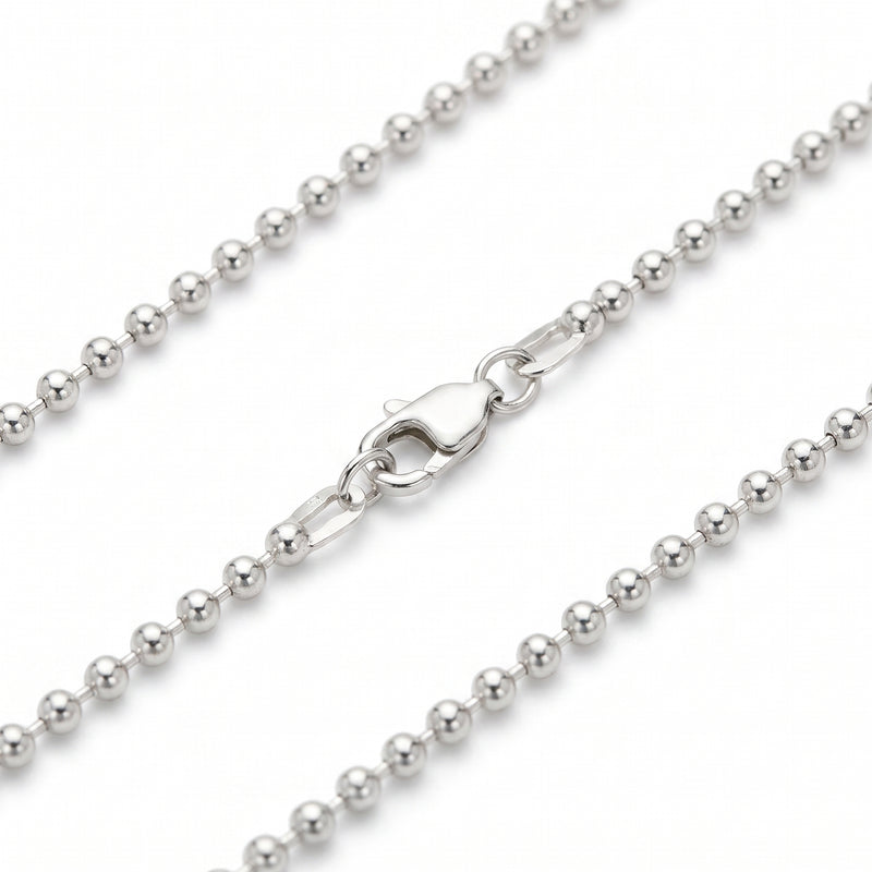 Zilveren balletjes ketting dikte 1,6 mm · detail sluiting
