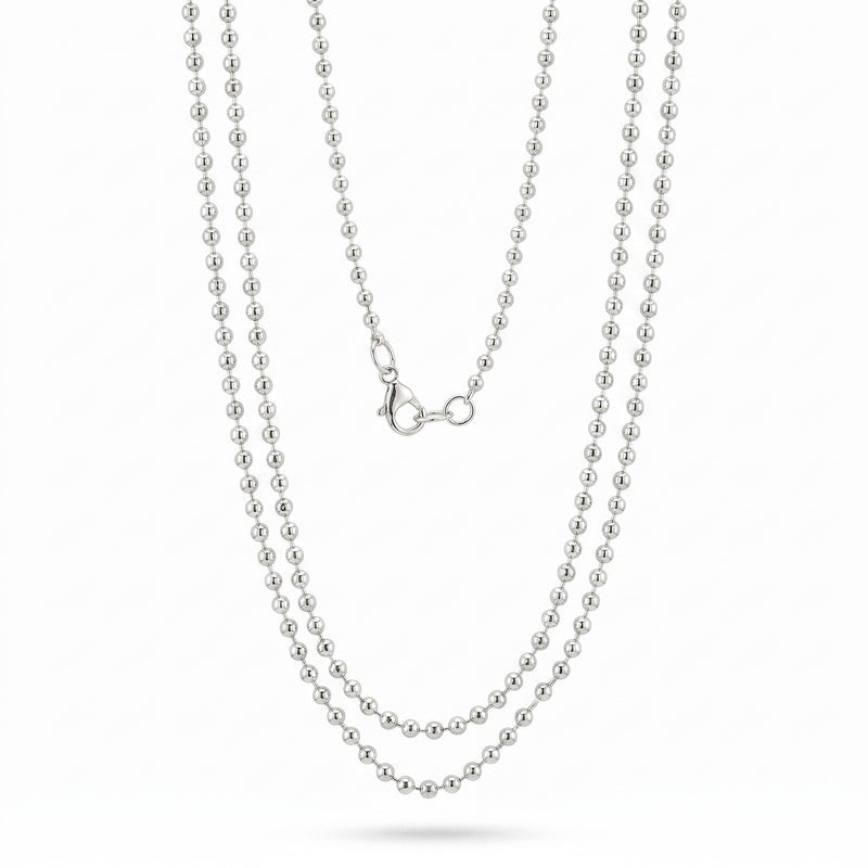 Zilveren balletjes ketting dikte 1,6 mm · hangend