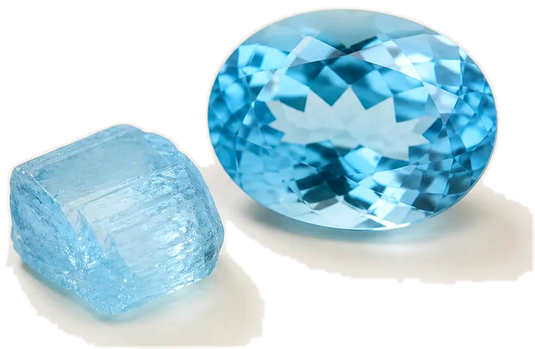 Ruwe en geslepen Blauwe topaas