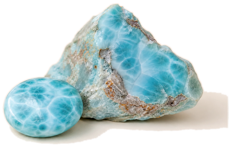 Ruwe en geslepen Larimar