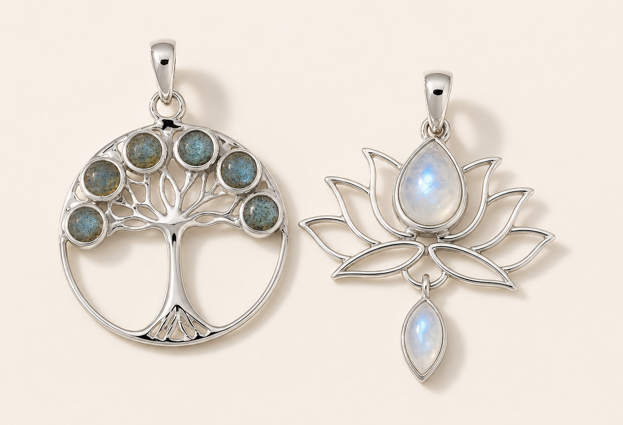 Zilveren symboolsieraden met edelstenen